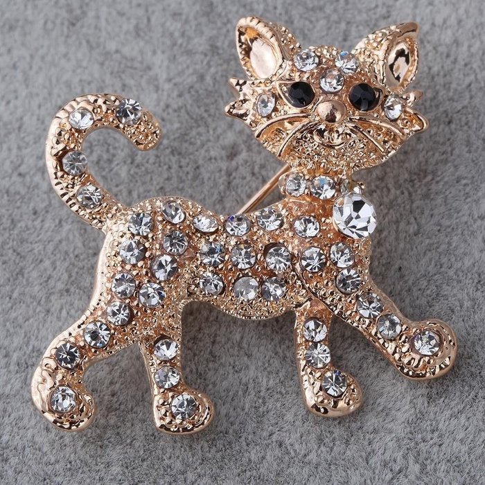 Lovely Gold Plated Full Rhinestone Crystal Cat Brooch Pin Party Jewelry Gift N3