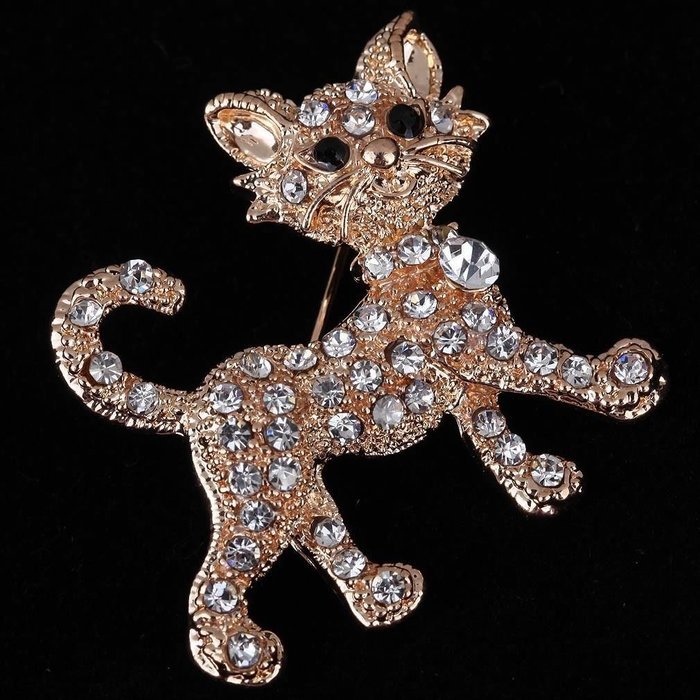 Lovely Gold Plated Full Rhinestone Crystal Cat Brooch Pin Party Jewelry Gift N4