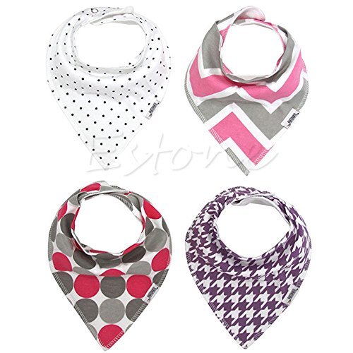 Unisex 4pcs Cotton Baby Feeding Saliva Towel Dribble Triangle Bandana Bibs N6