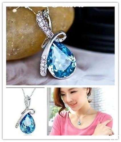Charm New Girl's Women's Rhinestone Chain Crystal Necklace Pendant W87 (blue) N2