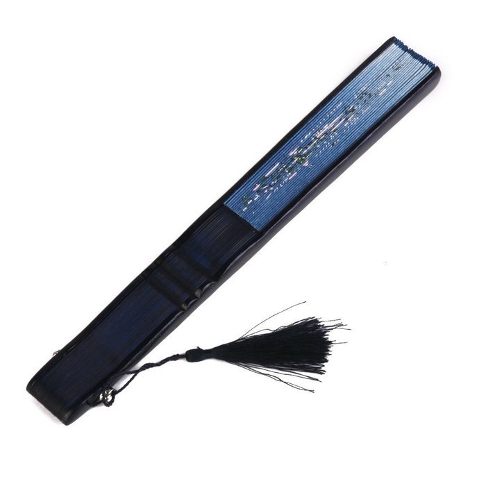 Hollow Rib Flower Hand Fan Folding Fan Pocket Fan (Blue) N37