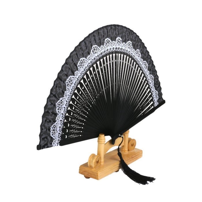 Hollow Rib Flower Hand Fan Folding Fan Pocket Fan (Blue) N39