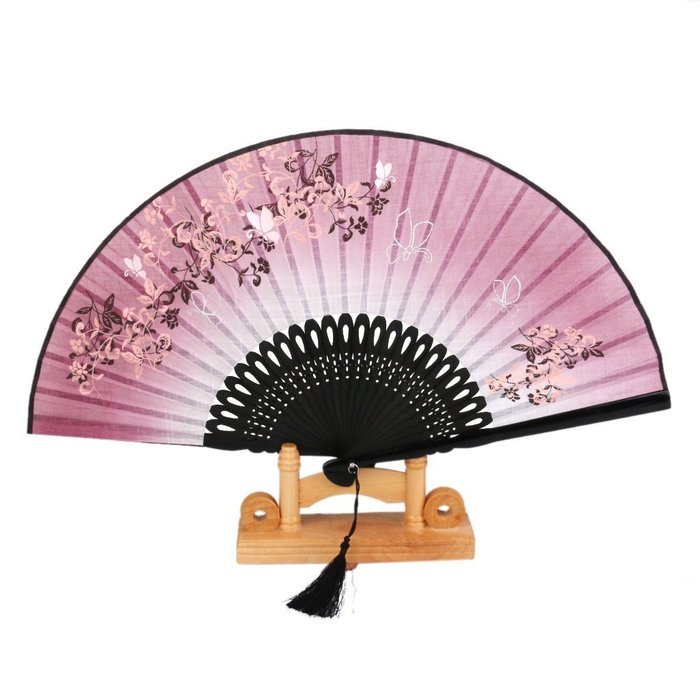 Hollow Rib Flower Hand Fan Folding Fan Pocket Fan (Blue) N40