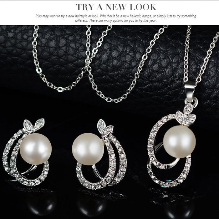 Morenitor(TM) Jewelry Set Gold Plated Pearl Pendant Necklace Dangle Earring Stud Set. N12