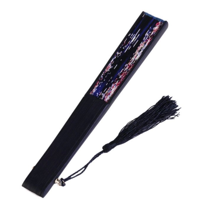 Hollow Rib Flower Hand Fan Folding Fan Pocket Fan (Blue) N42