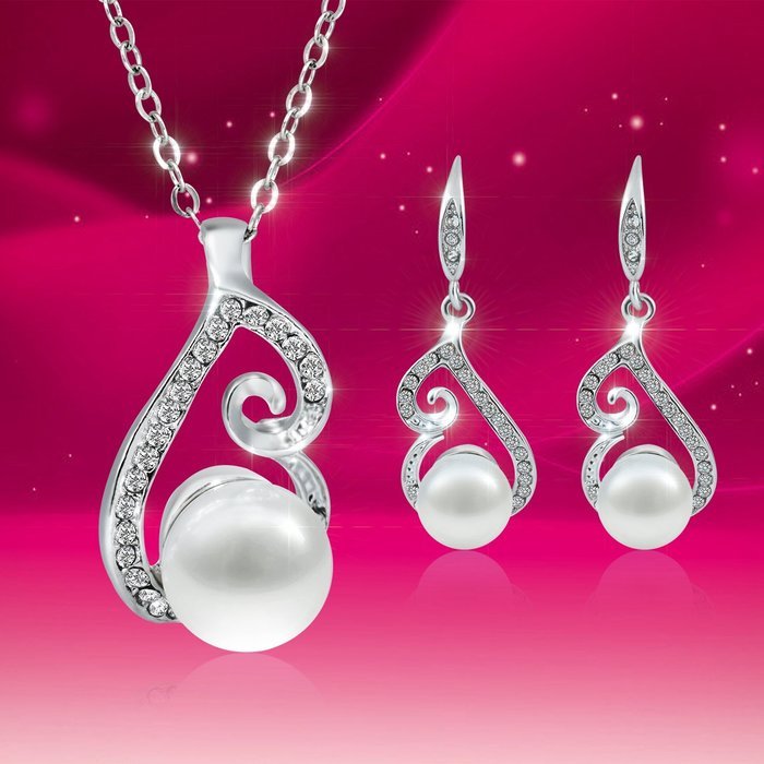 Morenitor(TM) Jewelry Set Gold Plated Pearl Pendant Necklace Dangle Earring Stud Set. N15