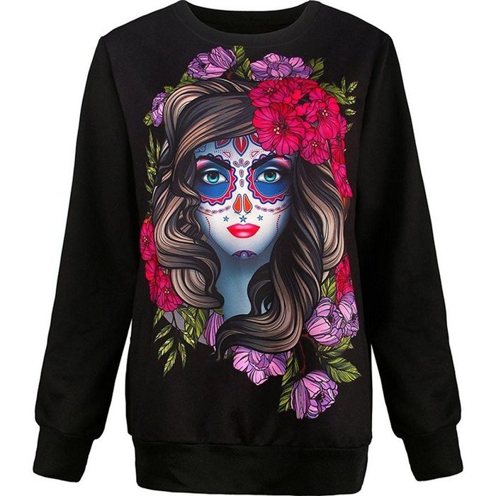 Pullover Tops,Morecome Women Halloween Beauty Skull 3D Print Long Sleeve Sweatshirt