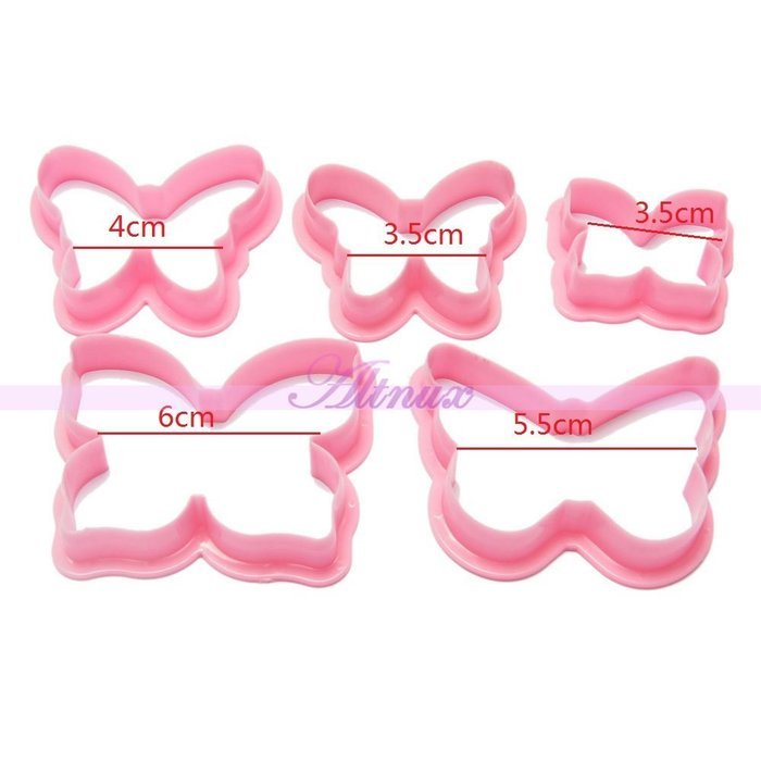 Generic 5Pcs/Set Butterfly Shape Sugarcraft Cutter Plunger Fondant Cake Paste Decorating Mould N2