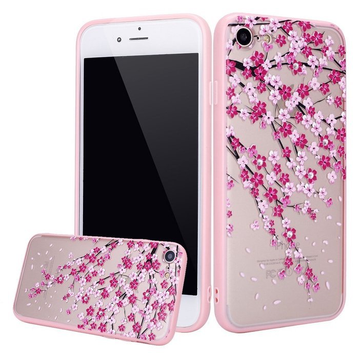 iPhone 7 Case, PHEZEN Colorful Flower Butterfly Plum Blossom Crystal Diamond Bling Hybrid Hard PC + Clear Soft... N29