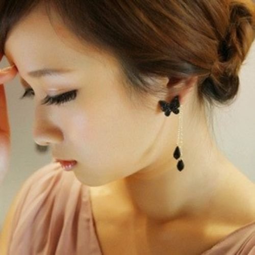 1Pair New Women Rhinestone Butterfly Drop Long Tassel Ear Stud Earrings jep N2