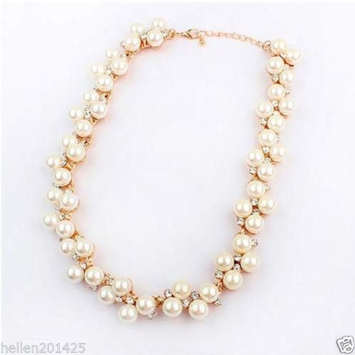 Fashion Women Jewelry Crystal Pearl Necklace Statement Bib Chunky Pendant Chain