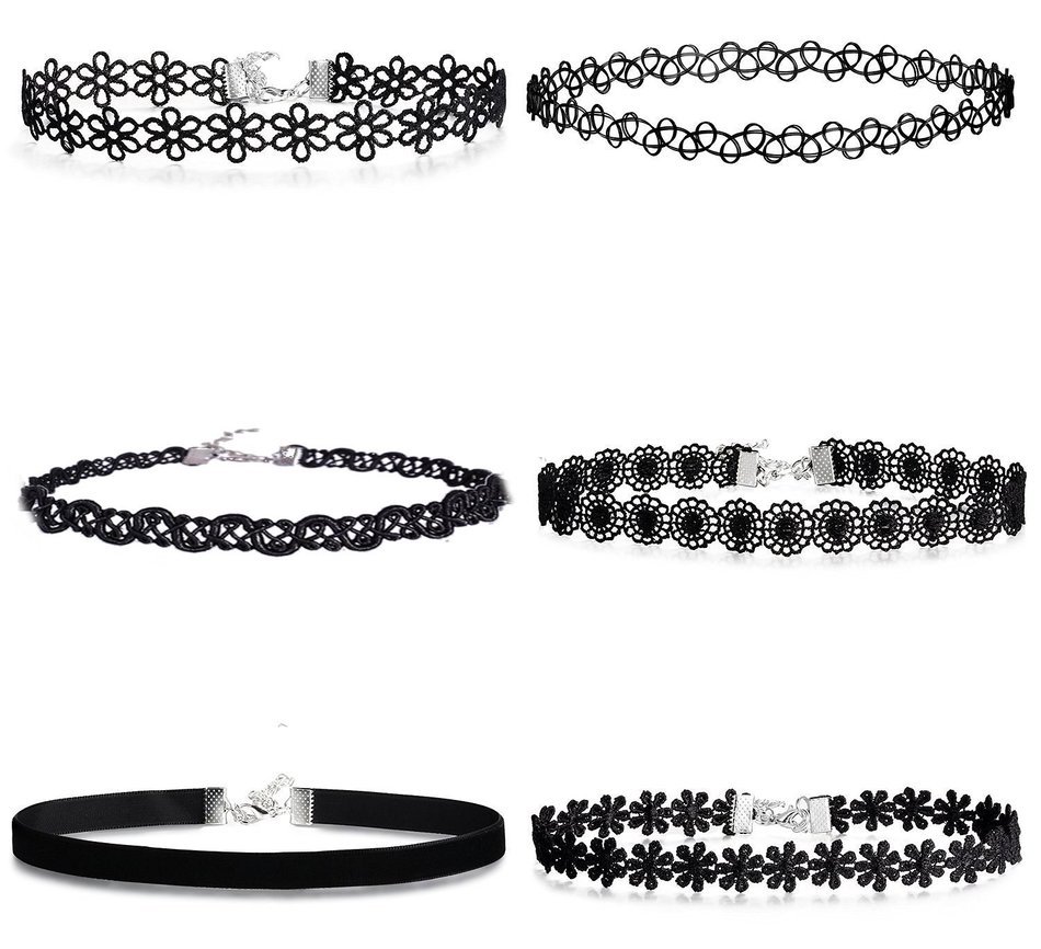 CrazyPiercing 6 Pcs Set Choker Necklaces for Women Girls Black Velvet Tattoo Choker Collar Lace Gothic Vintage... N6