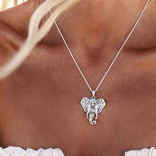 Vintage Retro Silver Elephant Charm Pendant Turquoise Chain Choker Necklace Gift N2