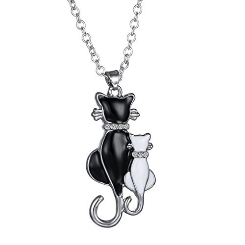 New Design White Black Cats Pendant Chain Necklace Best Gift for Family Friends N3