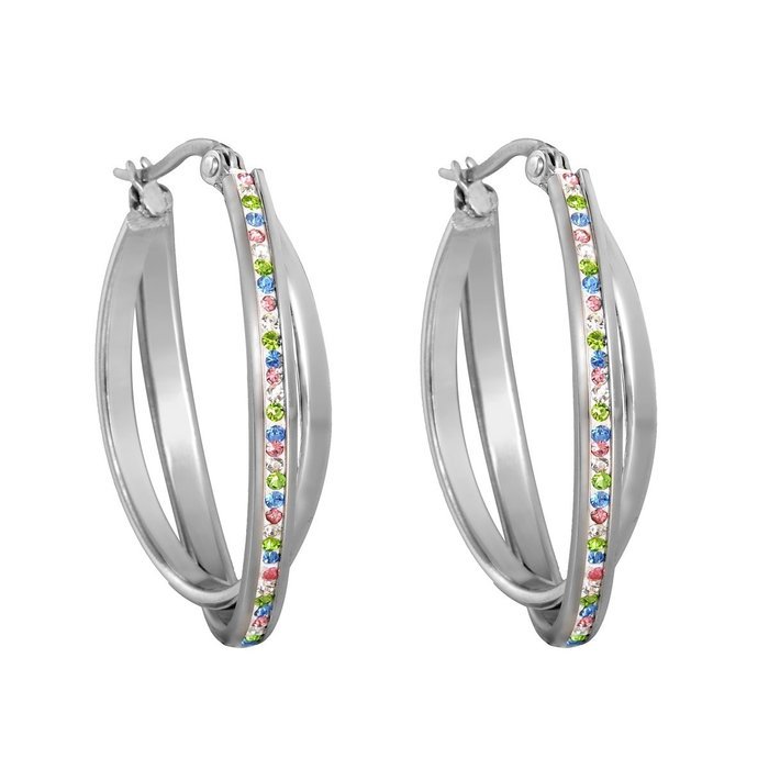 HooAMI Stainless Steel Womens Double Oval Hoop Earrings with Clear CZ Crystal N3