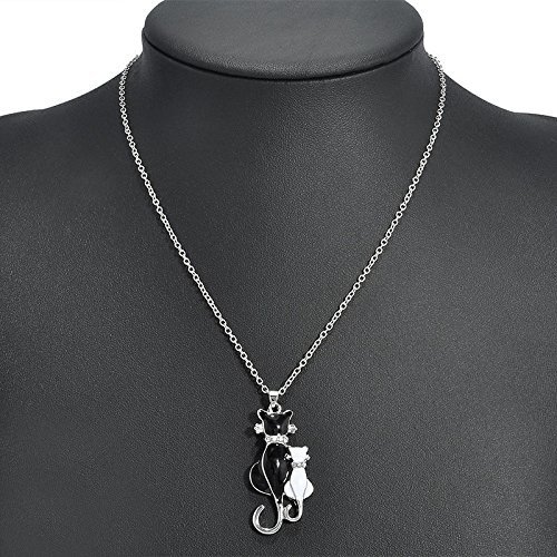 New Design White Black Cats Pendant Chain Necklace Best Gift for Family Friends N4