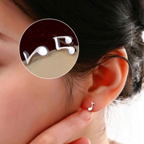 Cute Tiny Women silver plated Musical Note Ear Stud Earrings Gift Funny N2