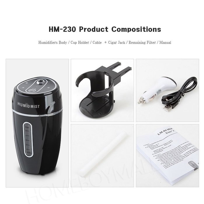 Moist essential items Home / Car USB Humidifiers Korea HU MID HM-230+Replacement filters Black / White (Color... N5