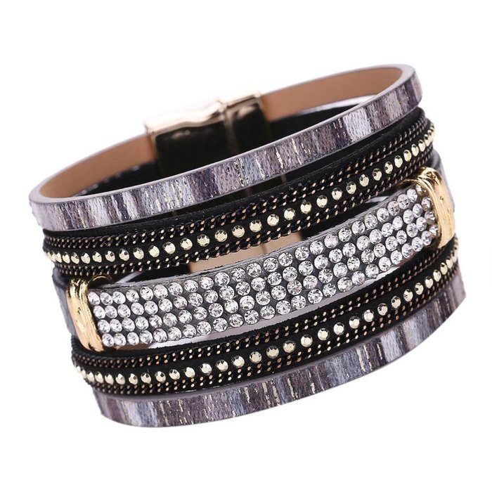 AutumnFall&reg; Women Bohemian Bracelet Woven Braided Handmade Wrap Cuff Magnetic Clasp (Gold) N7