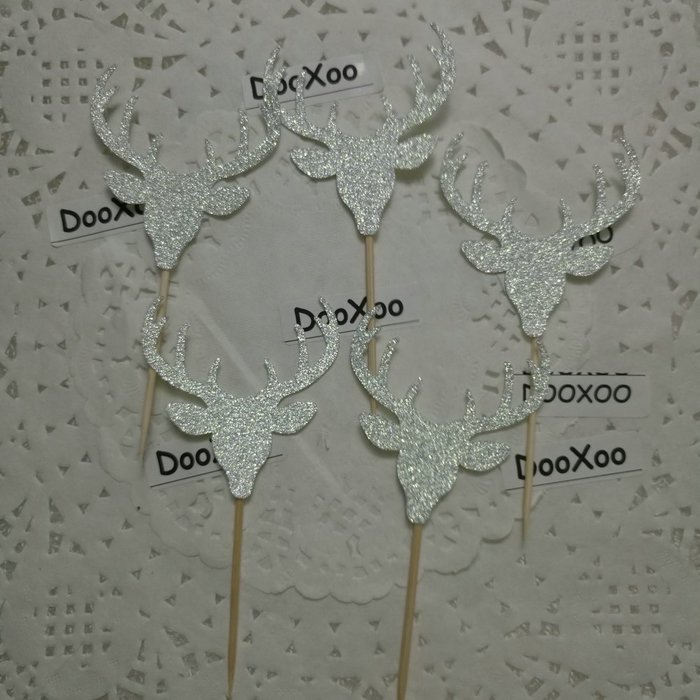 DOOXOO Deer Cupcake Toppers, Deer Party, Hunting Cake Topper,Gold Glitter,Animal Party Favors,Deer Decor,Cake...