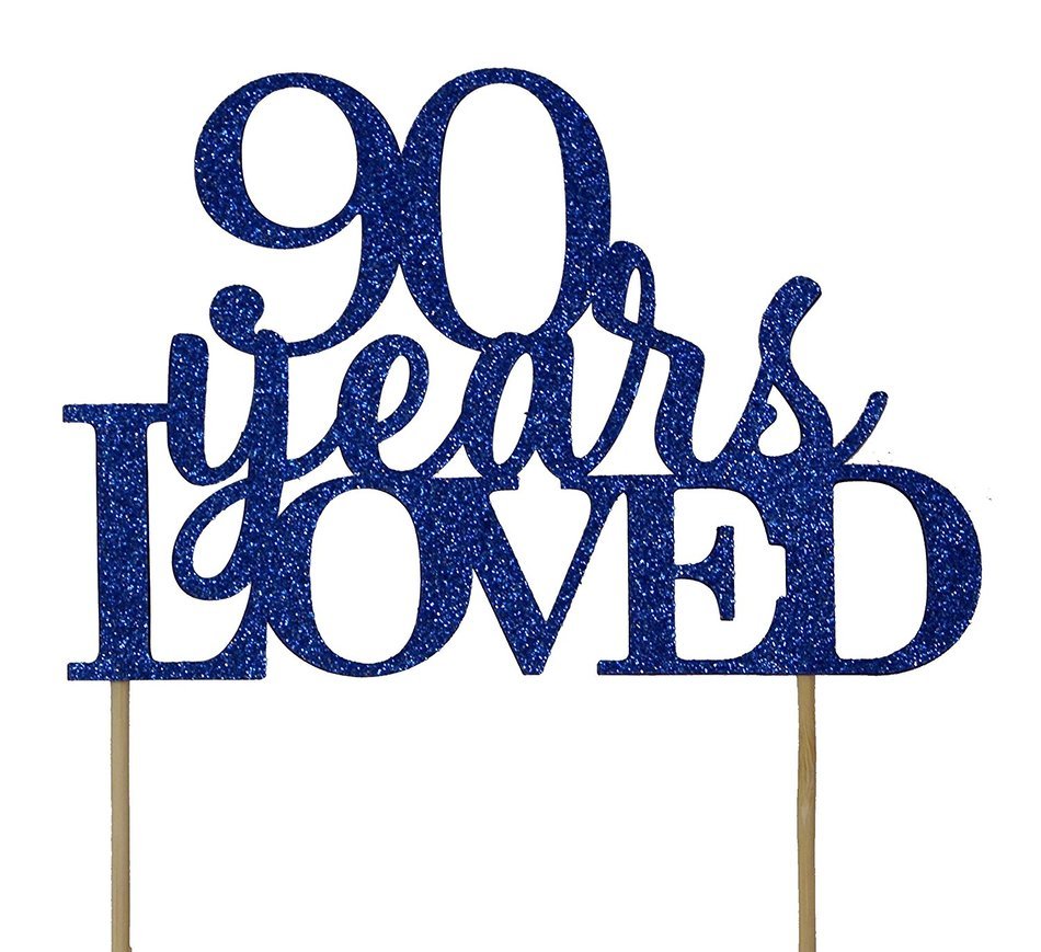 All About Details Blue 90-Years-Loved Cake Topper