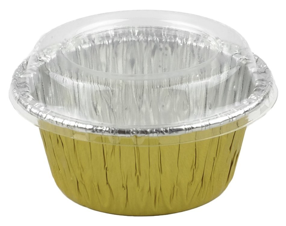 Aliminum Foil 3 1/2 (Gold) Ramekin Utility Cup 4 oz. for Cupcake & Muffin With Lid 20 Sets