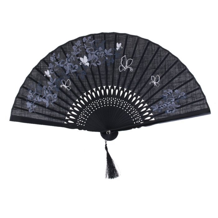 Vintage Flax Leaf Butterfly Bamboo Hand Fan Lady's Fan Pocket Fan - Purple N40