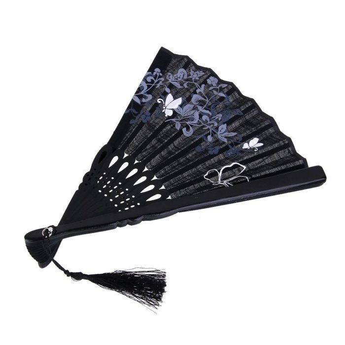 Vintage Flax Leaf Butterfly Bamboo Hand Fan Lady's Fan Pocket Fan - Purple N41
