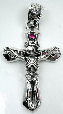 Skull Cross W/ruby Sterling Silver .925 Biker Rock Harley Pendant