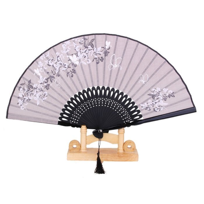 Vintage Flax Leaf Butterfly Bamboo Hand Fan Lady's Fan Pocket Fan - Purple N42