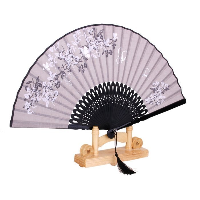 Vintage Flax Leaf Butterfly Bamboo Hand Fan Lady's Fan Pocket Fan - Purple N43