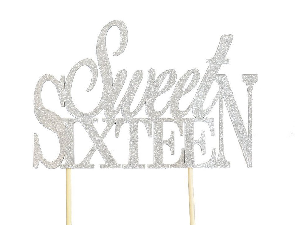 All About Details Silver Sweet-sixteen Cake Topper