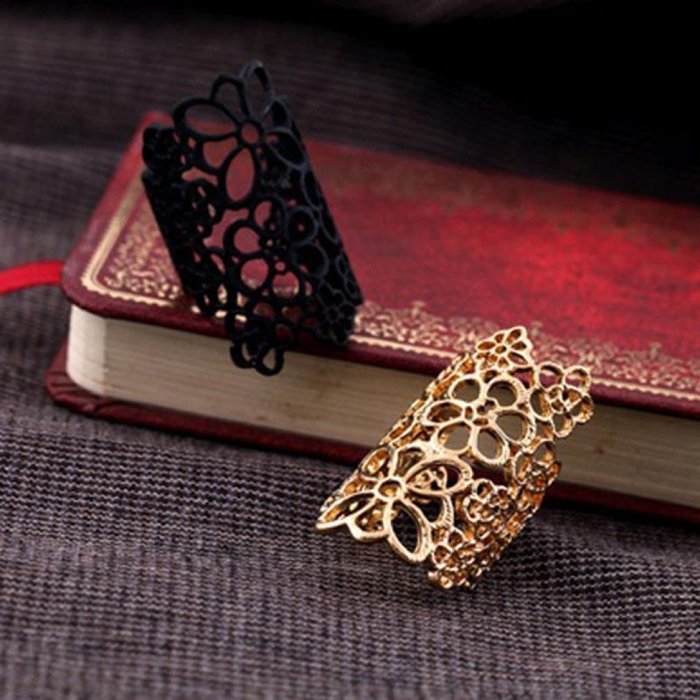 Voberry&reg; Fashion Charm Finger Armor Joint Knuckle Hollow Out Flowers Ring N4