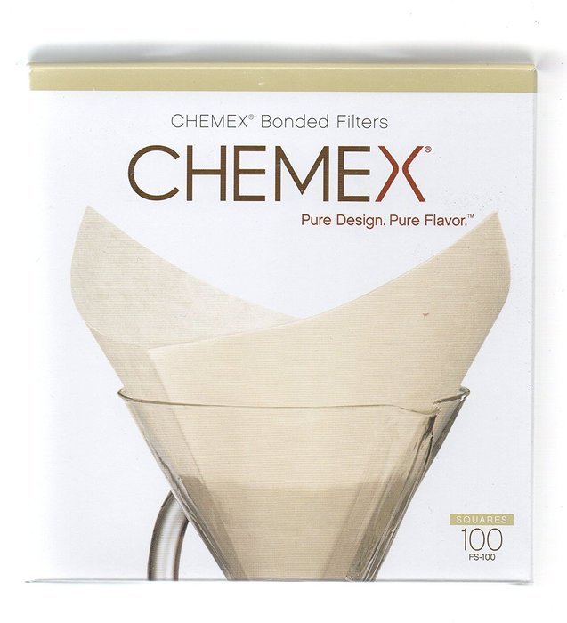 Chemex Square Coffee Filters (100ct Box) Seamless, Whitened (FS-100) by Chemex