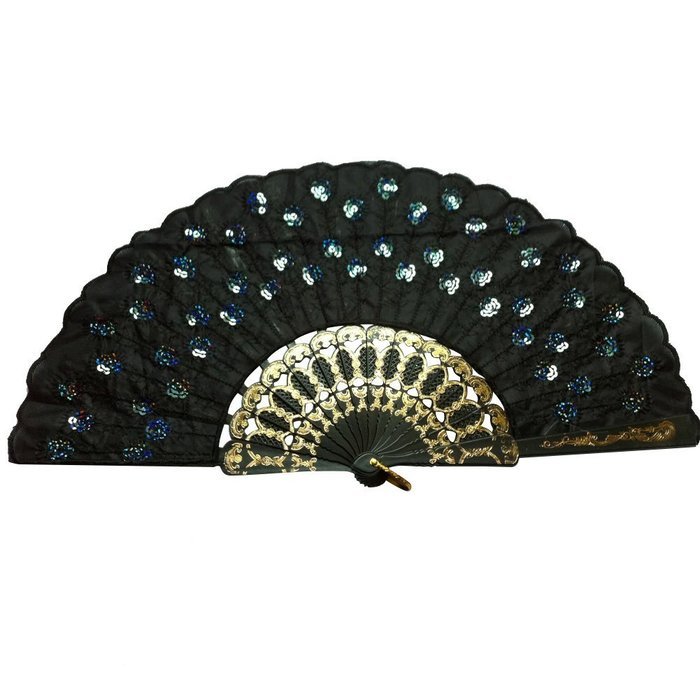 Weixinbuy Chinese Retro Folding Hand Held Fabric Fan Embroidered Peacock Party Decor N5