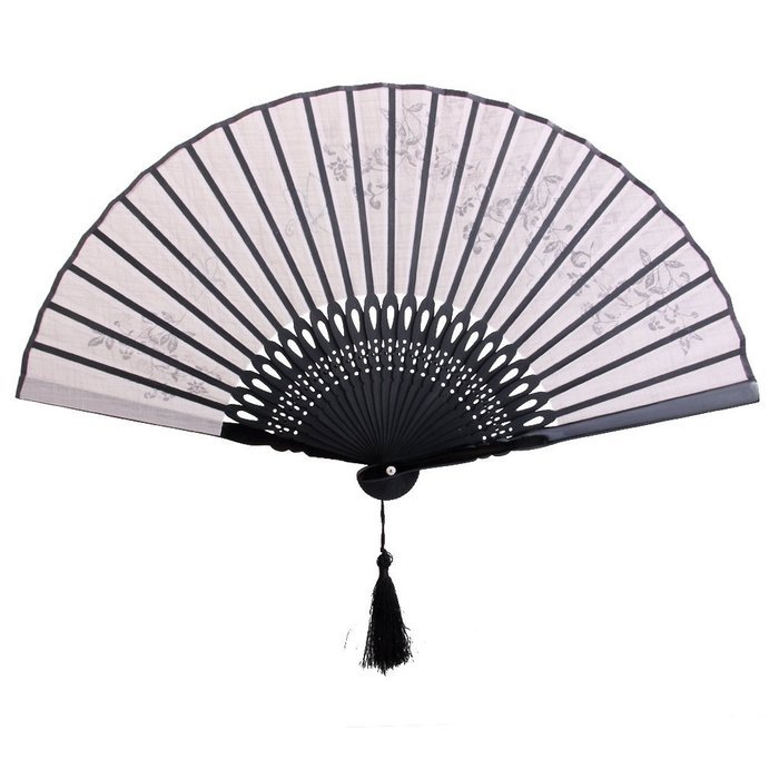 Linen Butterfly Flowers Hand Fan Lacquer Handle Folding Fan Gray N5