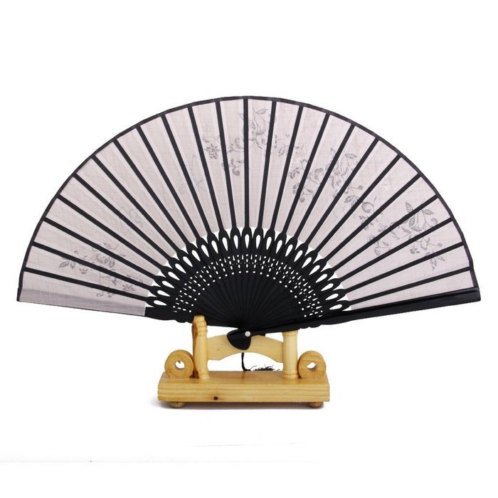 Linen Butterfly Flowers Hand Fan Lacquer Handle Folding Fan Gray N8