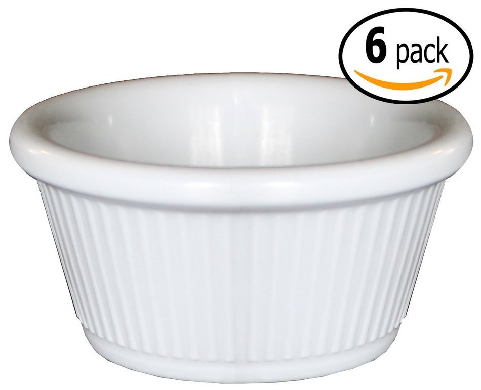 Clipper Fluted Round Stackable Small Melamine Condiment Ramekins with Pan Scraper, White (12-Pack, 2 Ounce) N3