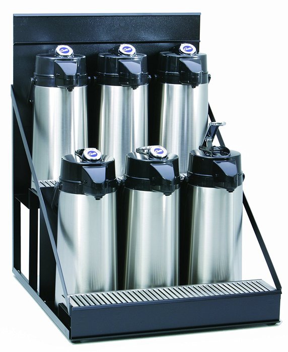 Wilbur Curtis 6 Position Airpot Rack - Compact Design with Integral Drip Tray - CAR-6-BLK (Each)