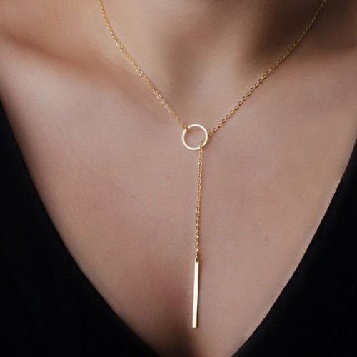 Urban Anthropologie Gold Plate Circle Bar Simple Chain Pendant N2