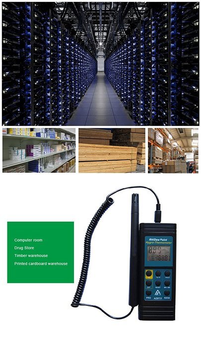 AZ 8721 Portable Precision Split Type Industrial Testing Probe LCD Digital Thermometer Hygrometer with Alarm