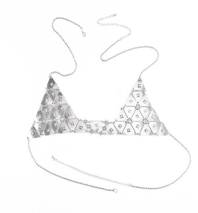 Underwear, PHOTNO Retro Fashion Silver Bra Body Sequin Necklace Chain Bikini Chain N2