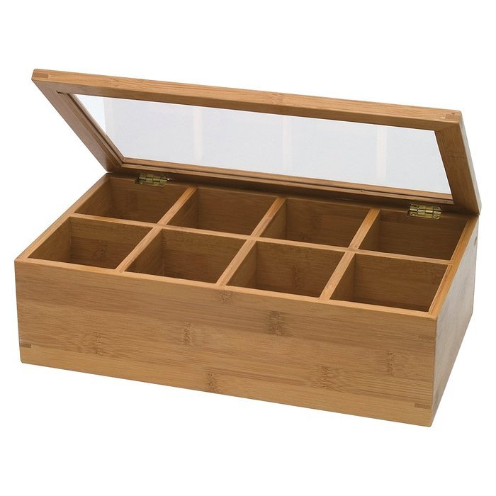 Lipper Divided 8189 Bamboo Tea Box with Clear Lid, 8 sections