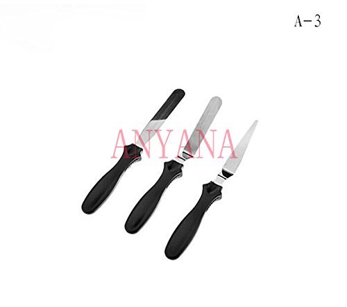 Anyana 3x Angled Straight Spatula Blade Icing Cream Spread Fondant Cake Decor Knife Kit