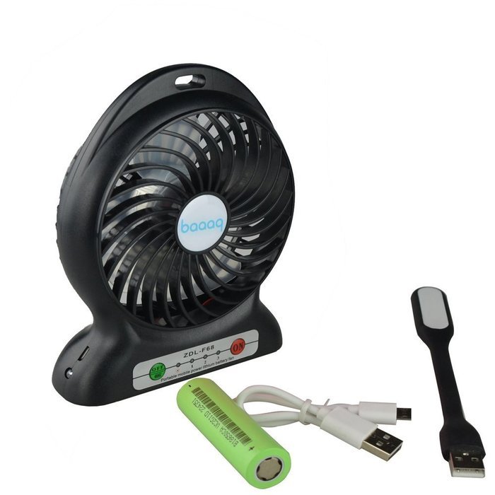 Baaaq Mini USB 3 Speeds Rechargeable Portable Table Fan with Emergency Power Bank, Black N22