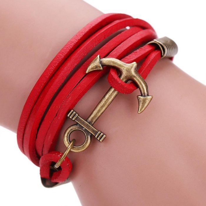 AutumnFall&reg; Multilayer Leather Handmade Rope Wristband Anchor Bracelet Bangle (Black) N7