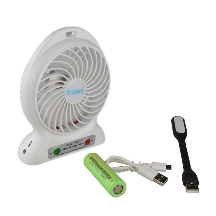 Baaaq Mini USB 3 Speeds Rechargeable Portable Table Fan with Emergency Power Bank, Black N25