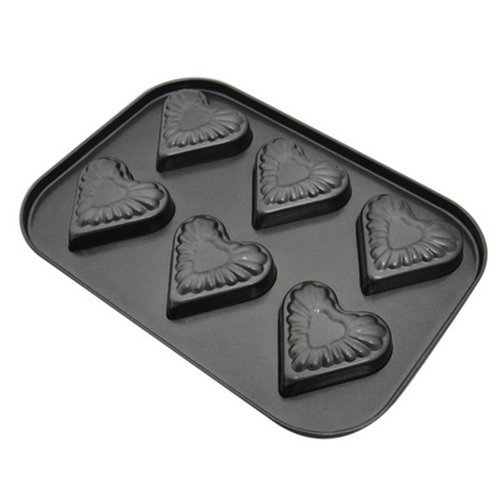 Stock Show 1Pcs 6 Cavity Heart-shaped Stainless Iron Cake Mould/Pan/Modle/Pattern/Mold,Black