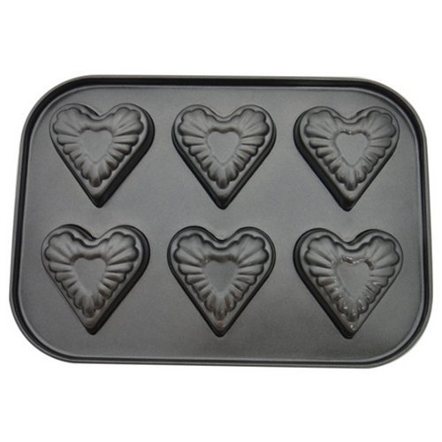 Stock Show 1Pcs 6 Cavity Heart-shaped Stainless Iron Cake Mould/Pan/Modle/Pattern/Mold,Black N2