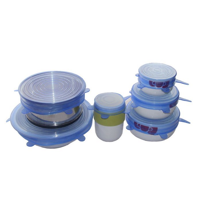 6pcs Universal Silicone Suction Lid-bowl Pan Cooking Pot Lid-silicon Stretch Lid-Blue